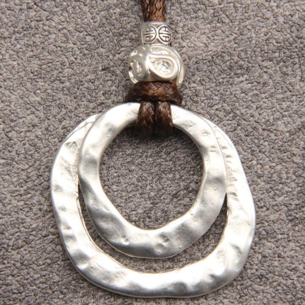 Handmade Bohemian Multi Layer Circular Silver Pendant Rope Necklace NEW - Picture 6 of 6